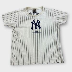 Alpha Industries New York Yankees T-Shirt Pinstripe Men's‎ XL White Big Logo Y2K